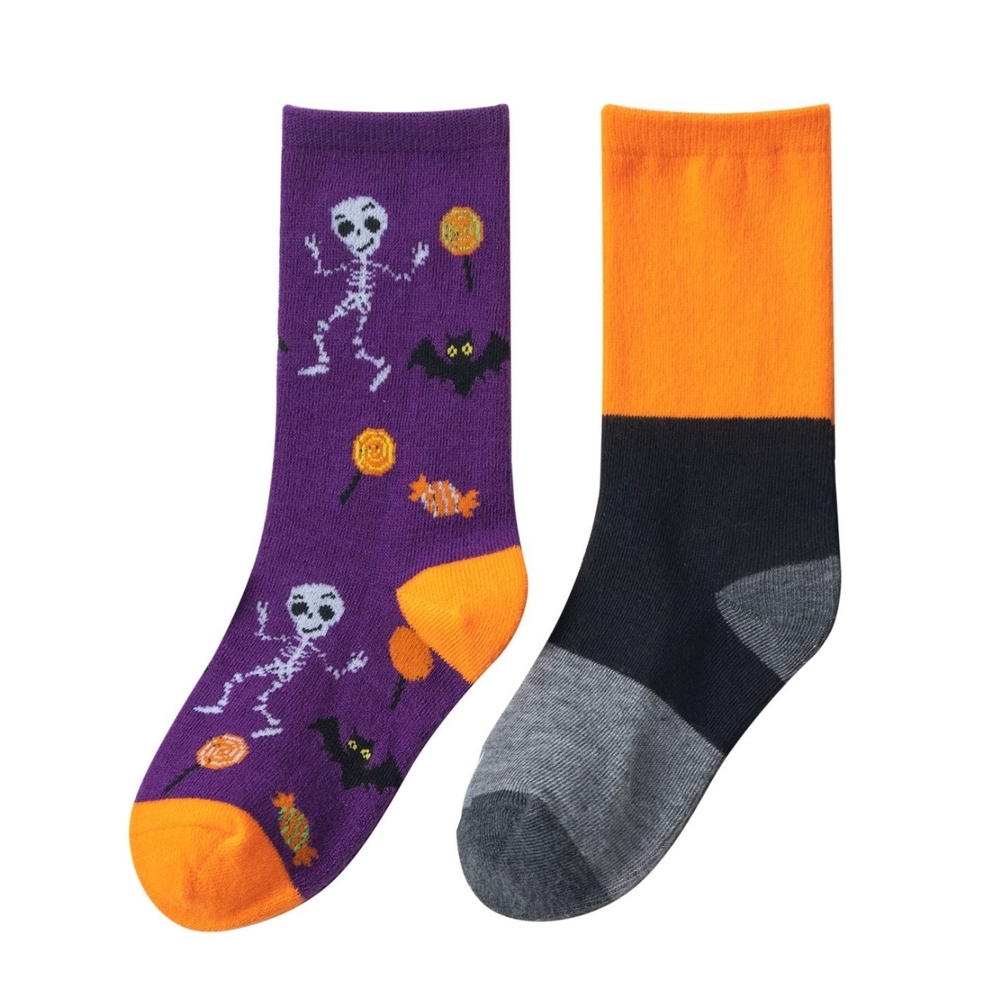 * Kids 2-pk Crew Halloween Themed Socks Purple/Orange Medium Shoes Size 7 - 8.5